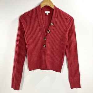 Pilcro Anthropologie Women's XS Red Ribbed Cropped Cardigan Sweater Button Front